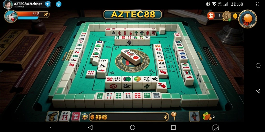 Screenshot gameplay AZTEC88 yang menampilkan momen seru pertandingan Mahjong.