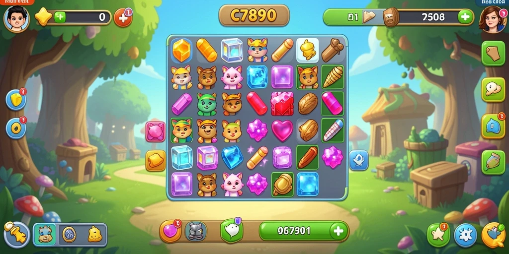 Screenshot C7890 menunjukkan gameplay Match-3 yang seru.