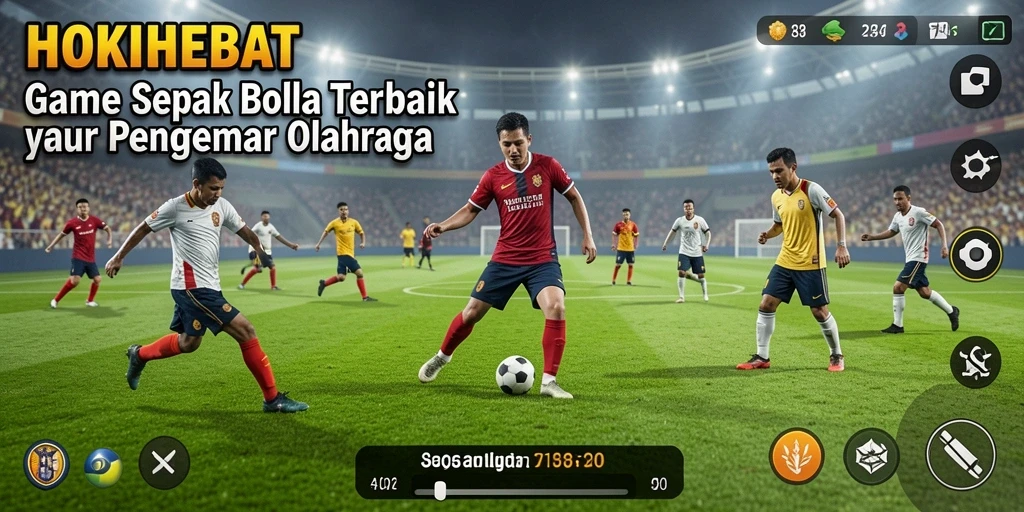 Tampilan seru gameplay HOKIHEBAT dengan aksi luar biasa di lapangan sepak bola.