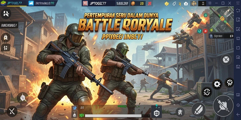 Tampilan dinamis gameplay JPTOGEL77 dalam pertempuran Battle Royale.