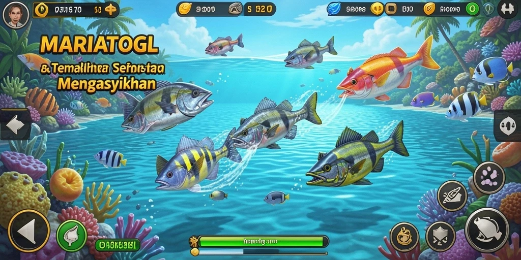 Tangkapan layar MARIATOGL menampilkan aksi menembak ikan yang mendebarkan.