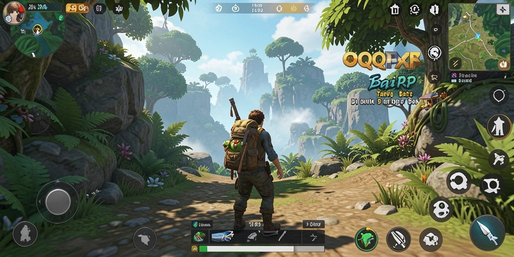 Screenshot gameplay QQRP menampilkan dunia terbuka yang luas dan interaktif.