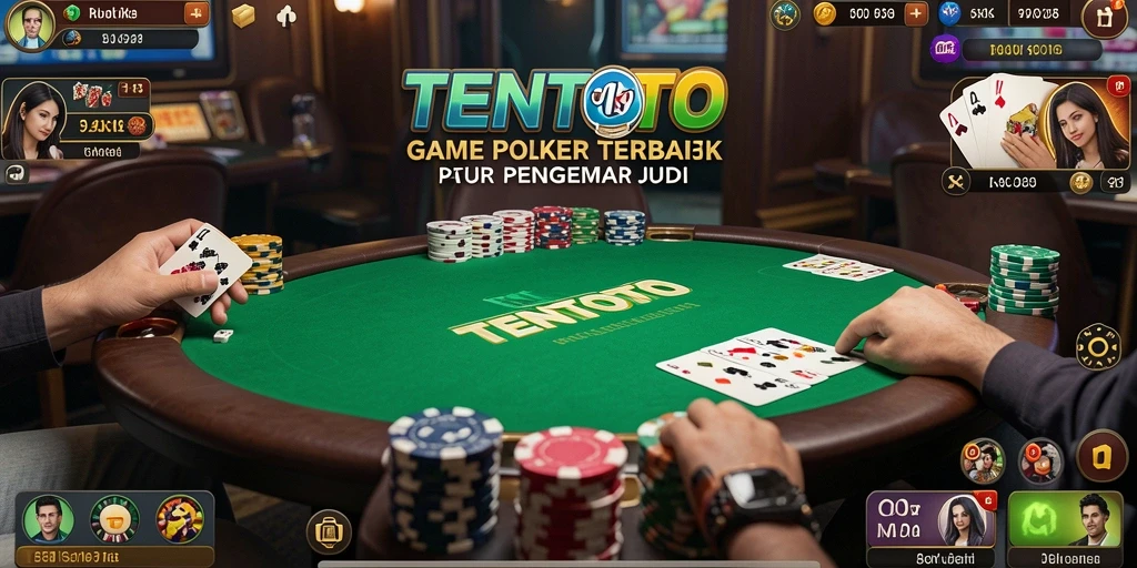 Screenshot gameplay TENTOTO yang mendebarkan menampilkan pemain bersaing di meja Poker.